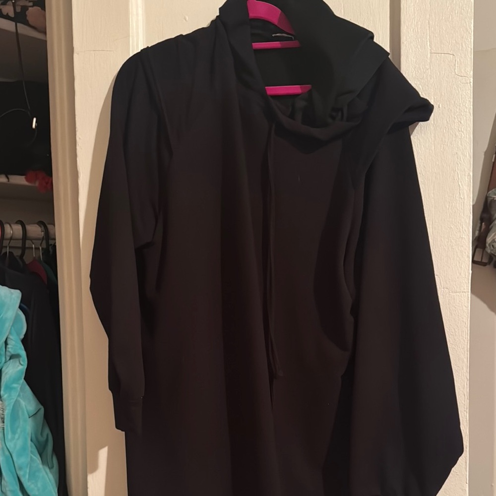 Black Hooded Long Sleeve Top